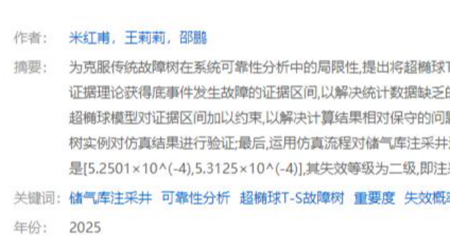 米红甫团队在《安全与环境工程》成功发表储气库注采井可靠性研究论文